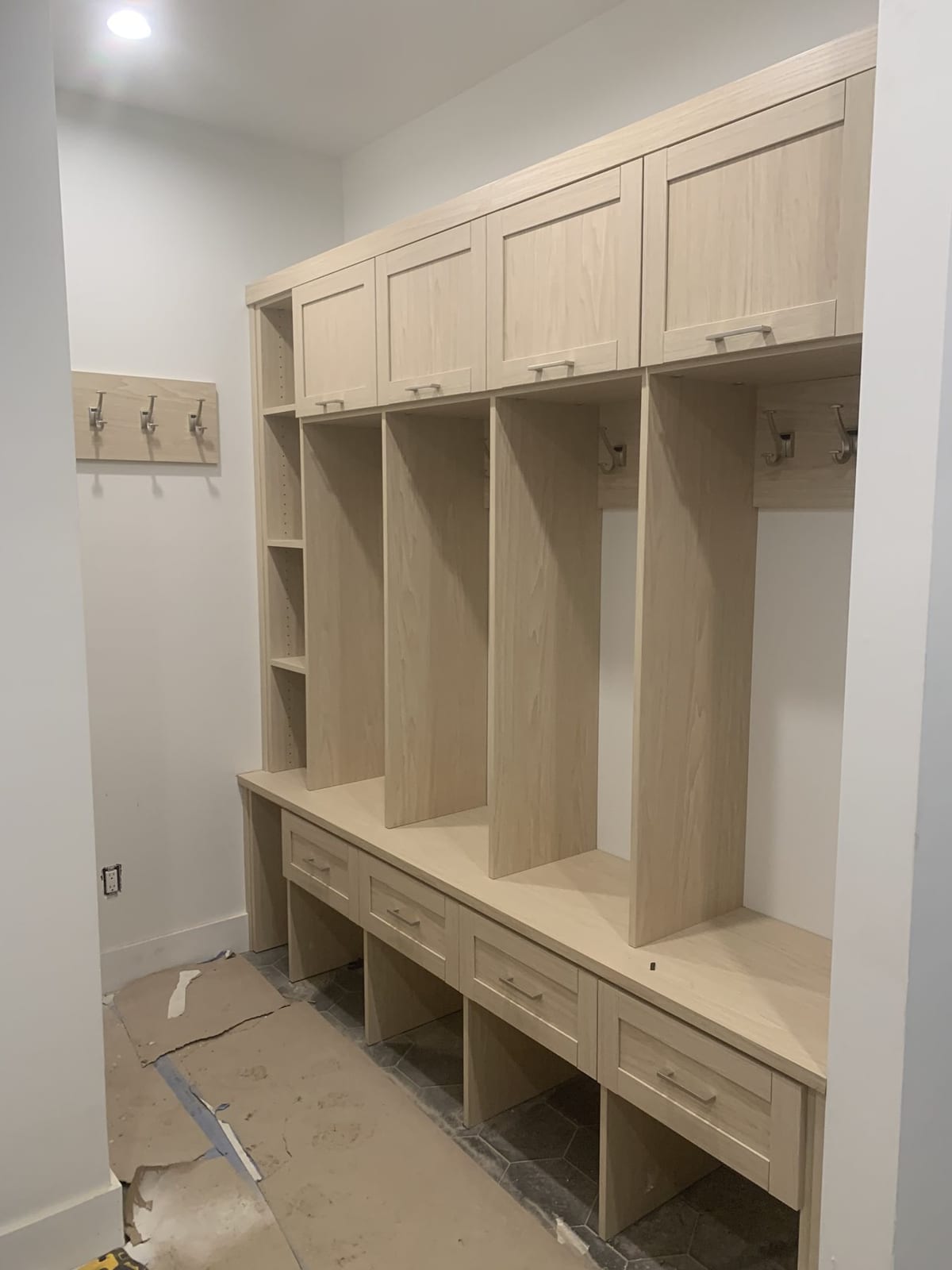 Custom mudroom built-in with cubbies and bench